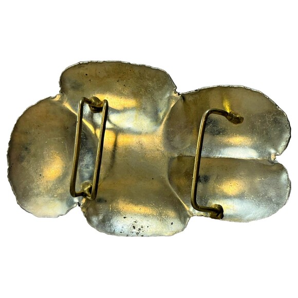 Vintage 80s Boho Flower Sash Cinch Belt Buckle Goldtone Floral Artisan Statement